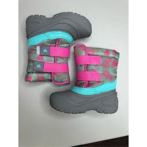 Wonder Nation Toddler Girls' Gray Pink Hearts Print Winter Boots Size 7